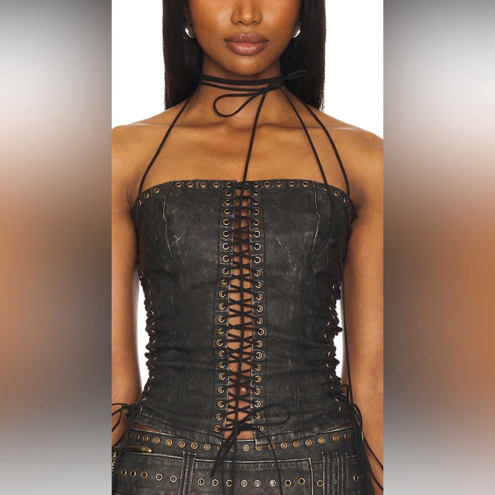 Jaded London Odile Black Faux Leather Lace Up Corset